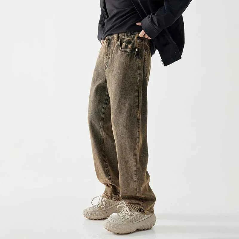 Yellow Retro Washed Loose Fit Jeans