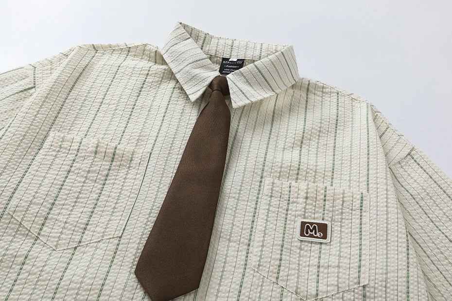 Elevated Japanese Style With Tie Loose Short Sleeve Shirt