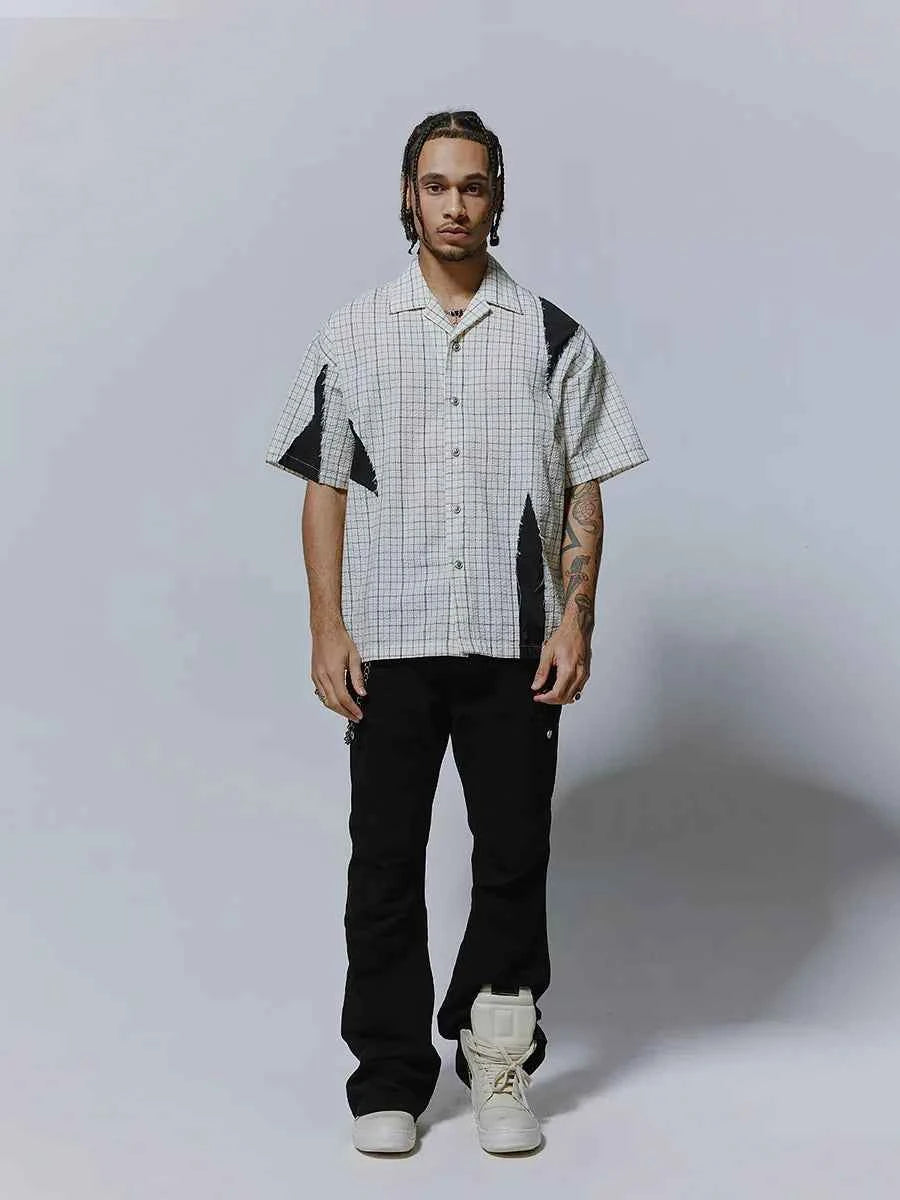 Men Retro Plaid Loose Comfort Lapel Shirt