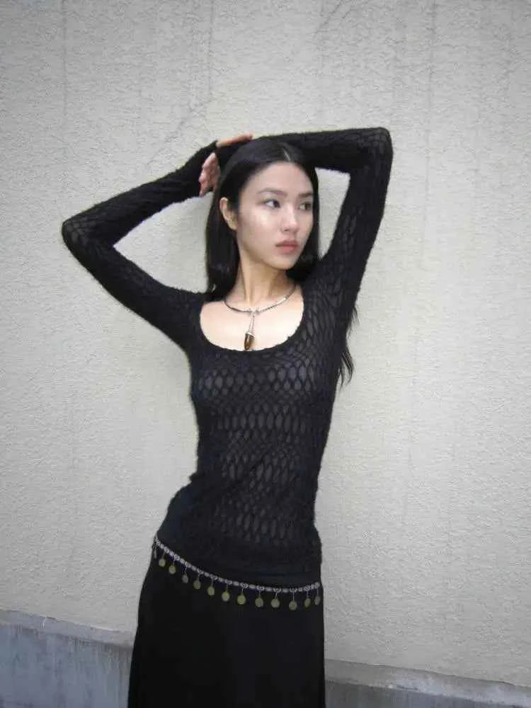 Yedinas Gothic Black Sheer Long T-Shirt