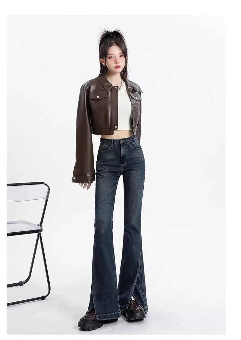 Women Retro High Waisted Flared Jeans