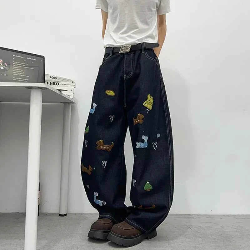 High-Quality Cute Patchwork Loose Straight Jeans