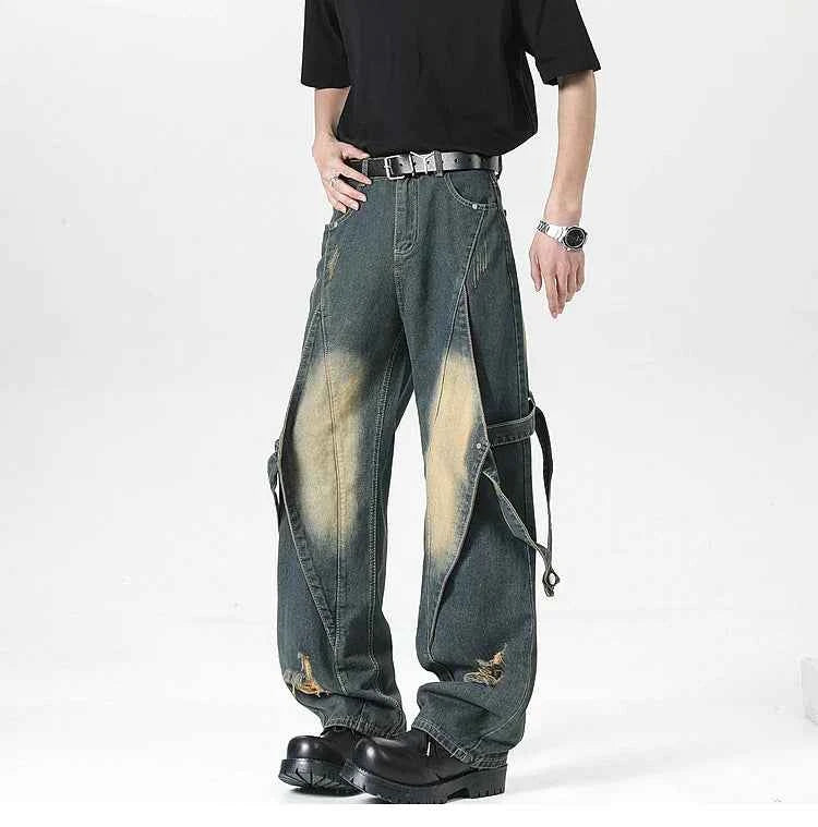 Effortless Streetwear Oversize Blue Gothic Cargo Jeans