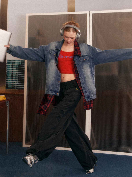 Women Cool Plaid Retro Denim Jacket