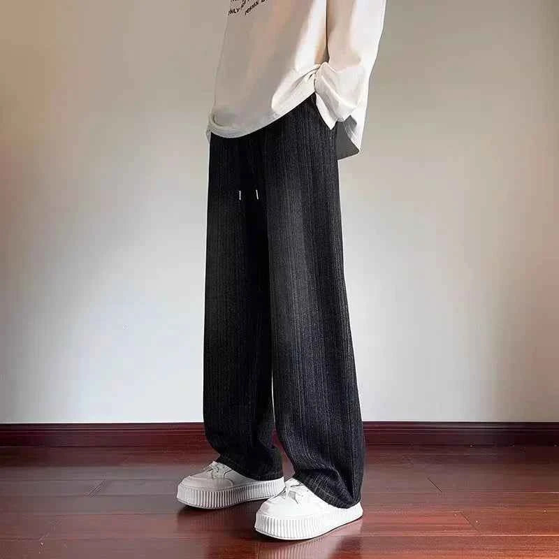 Vintage Distressed Blue Drawstring Straight Jeans
