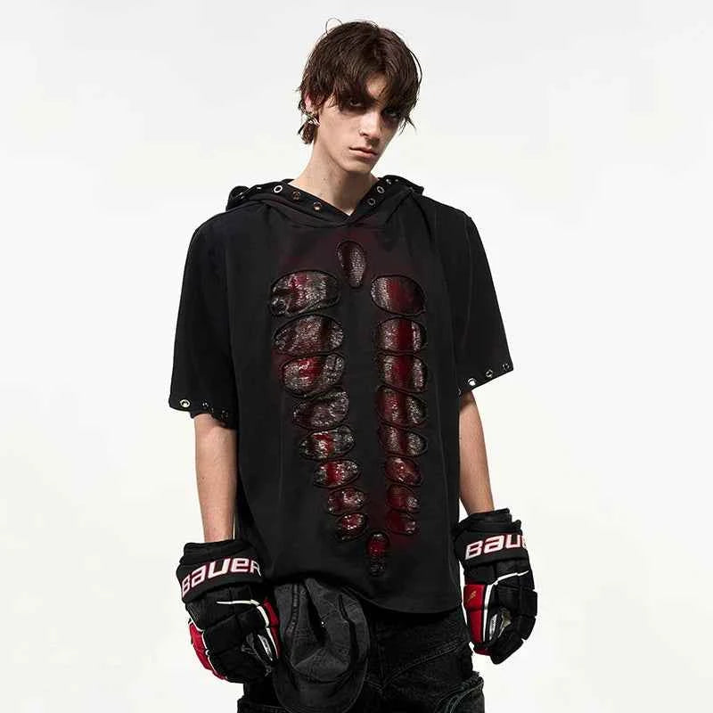 Insulated Contrast Color Sequins Hooded T-Shirt