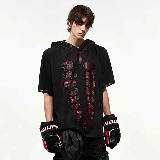 Insulated Contrast Color Sequins Hooded T-Shirt