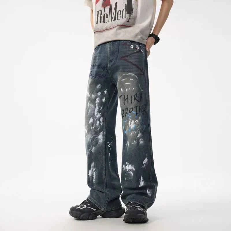 Denim Game Strong Retro Graffiti Loose Jeans