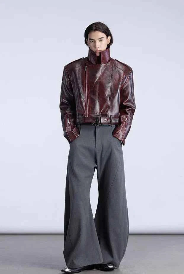 Classic Red Stylish Locomotive Leather Jacket