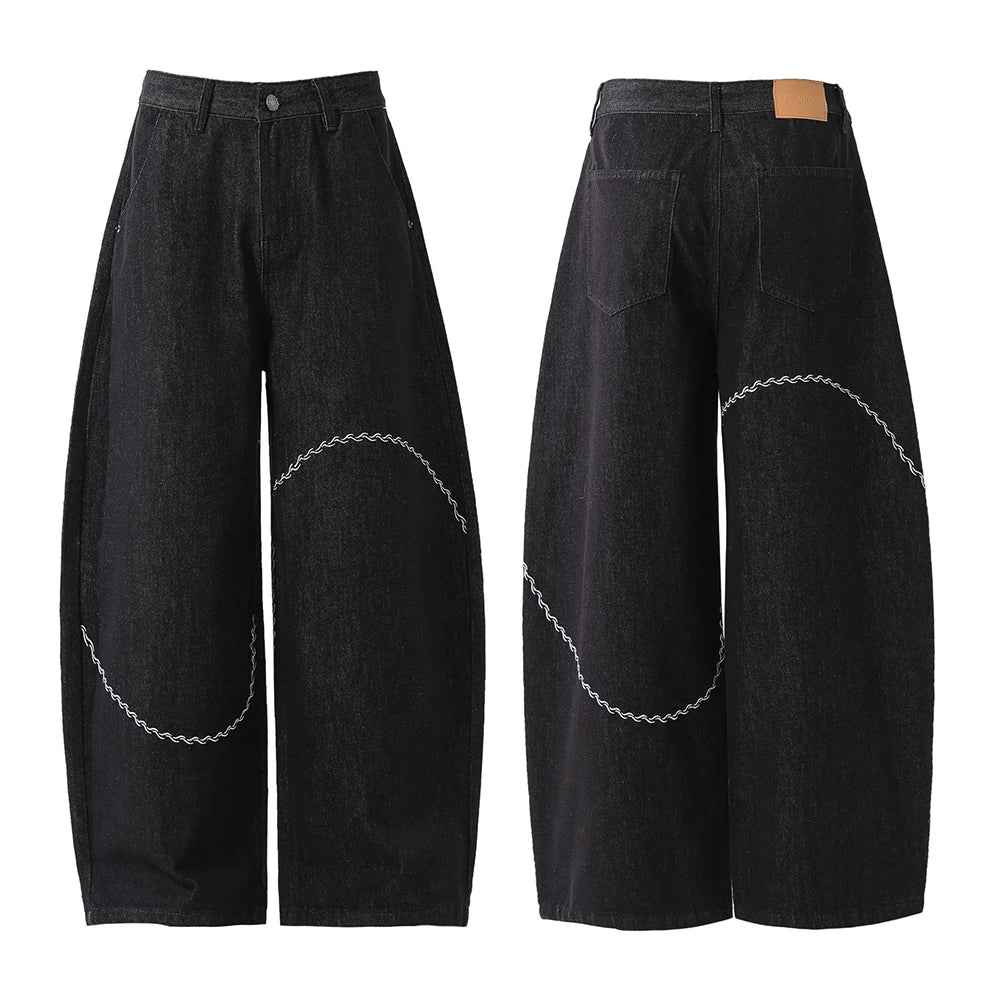 American Style Retro Loose Fit Embroidered Jeans