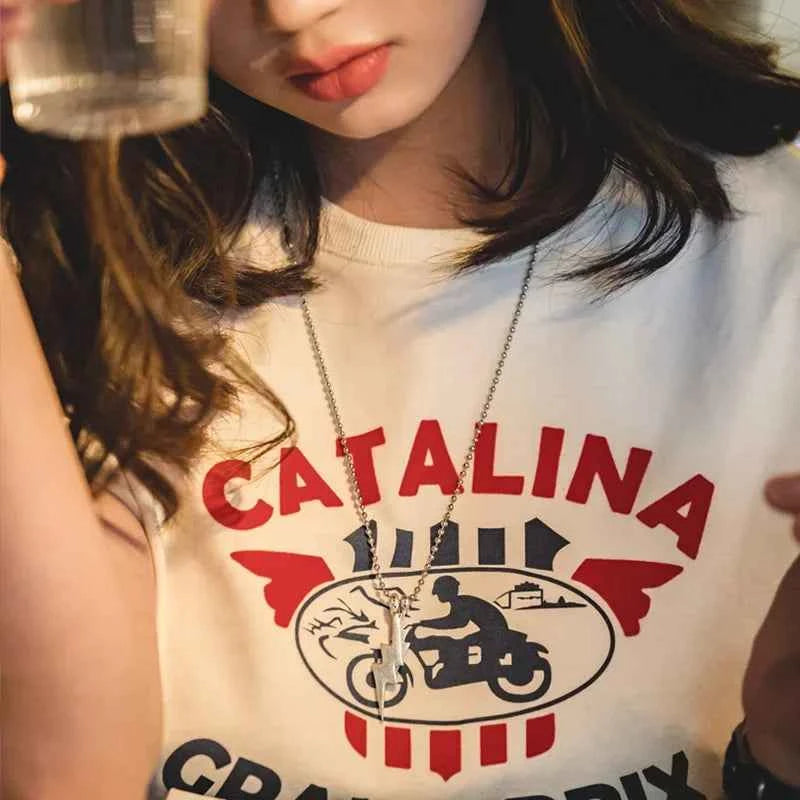 Vintage Letters Printed Cotton Casual T-Shirt