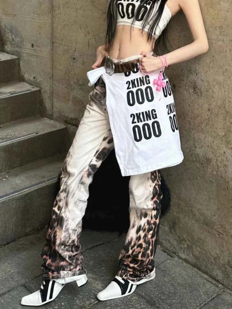 Leopard Print Low Rise Flared Jeans