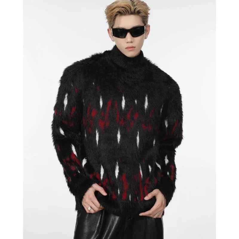 Aura Color Blocked Stand Collar Sweater