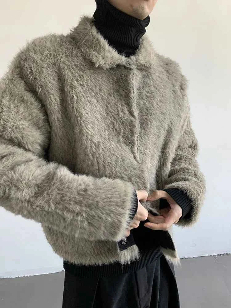 Plush Knitted Lapel Cool Versatile Furr Jacket
