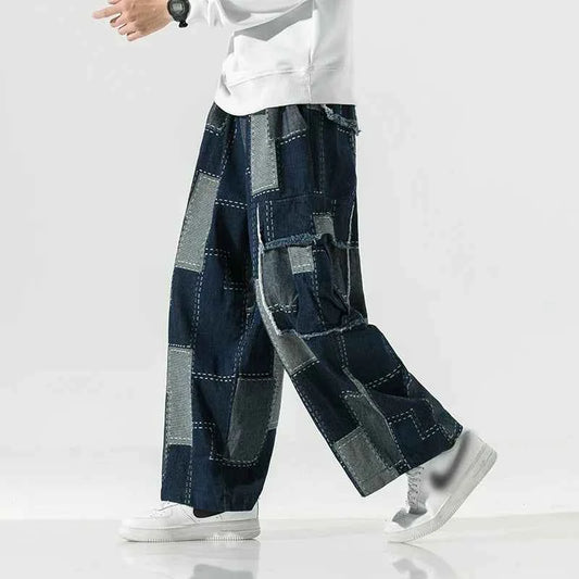 Streetwear Japanese Style Distressed Wide Leg Cargo Jeans