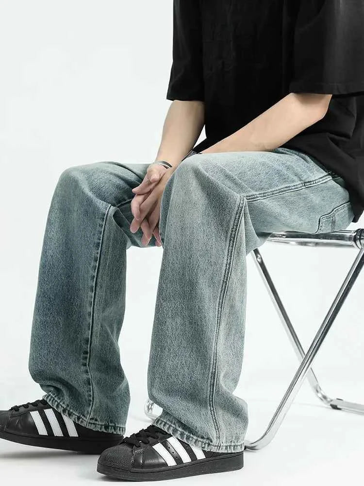 Soft Loose Fit Cotton Denim Straight Leg Jeans
