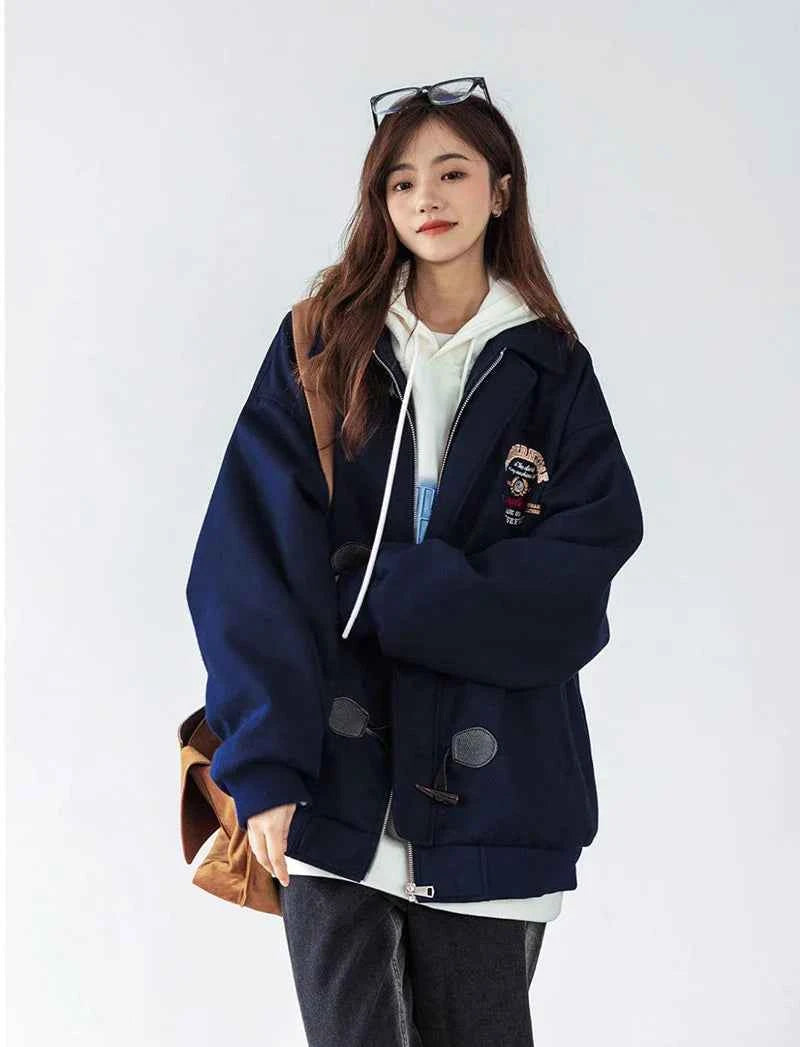 Women Cute Chic Vintage Button Zipper Jacket