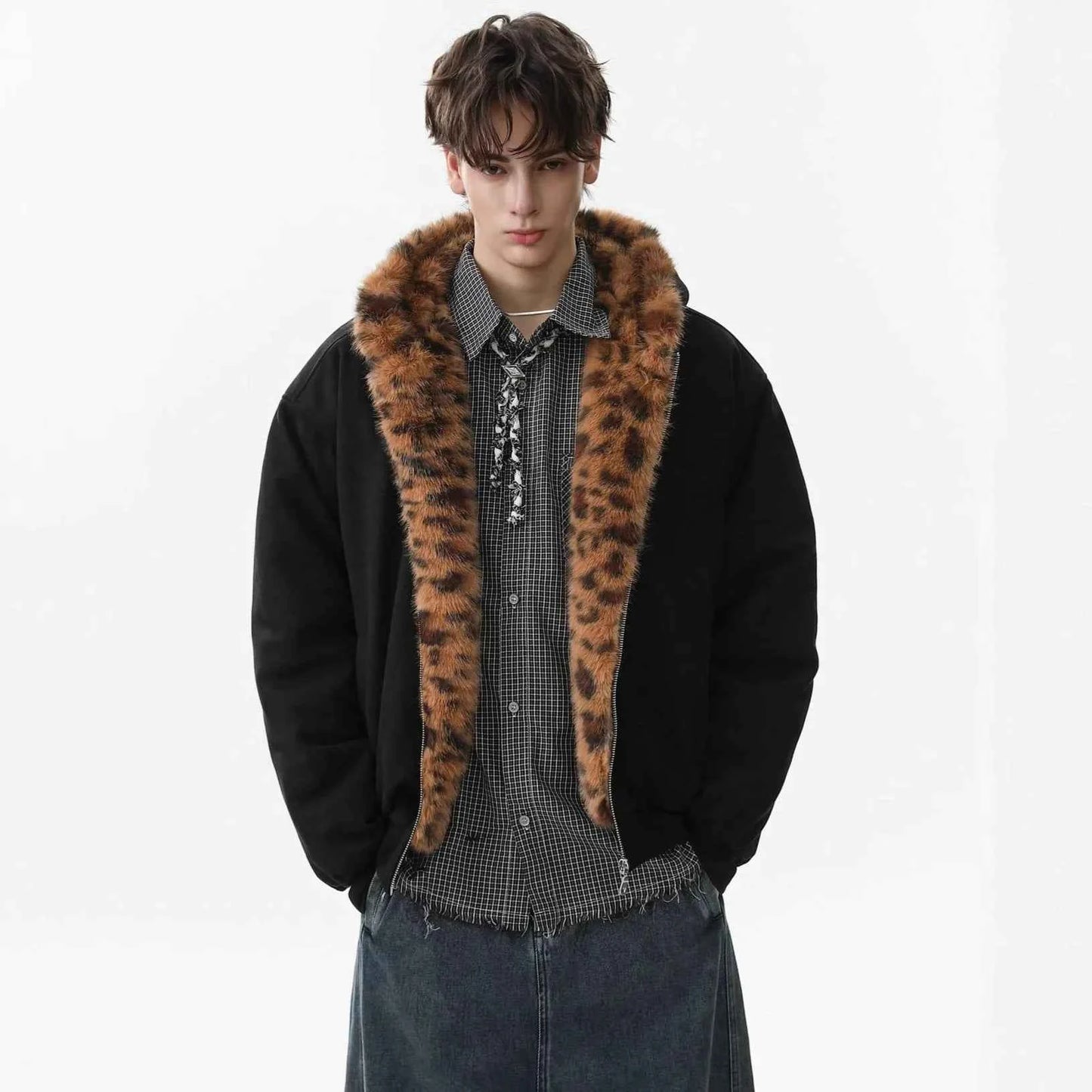 Thick Tiger Print Fur Collar Parka Padded Jacket