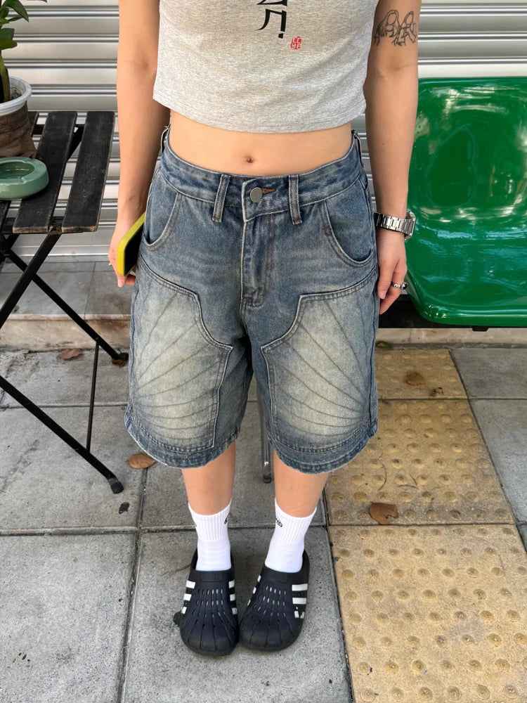 Blue Washed Knee Length Denim Short