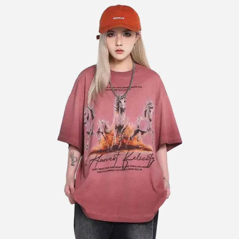Streetwear Horse Graphic Tie Dye T-Shirt