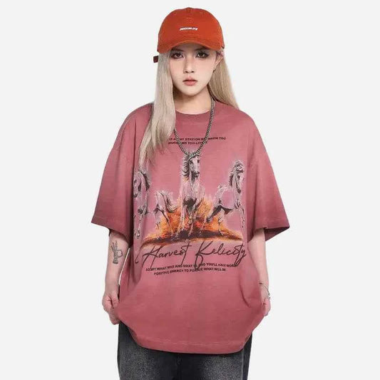 Streetwear Horse Graphic Tie Dye T-Shirt