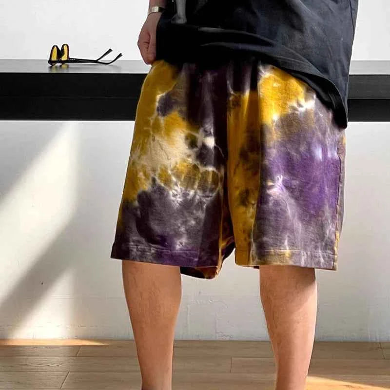 Purple Gold Tie Dye Hip Hop Loose Short