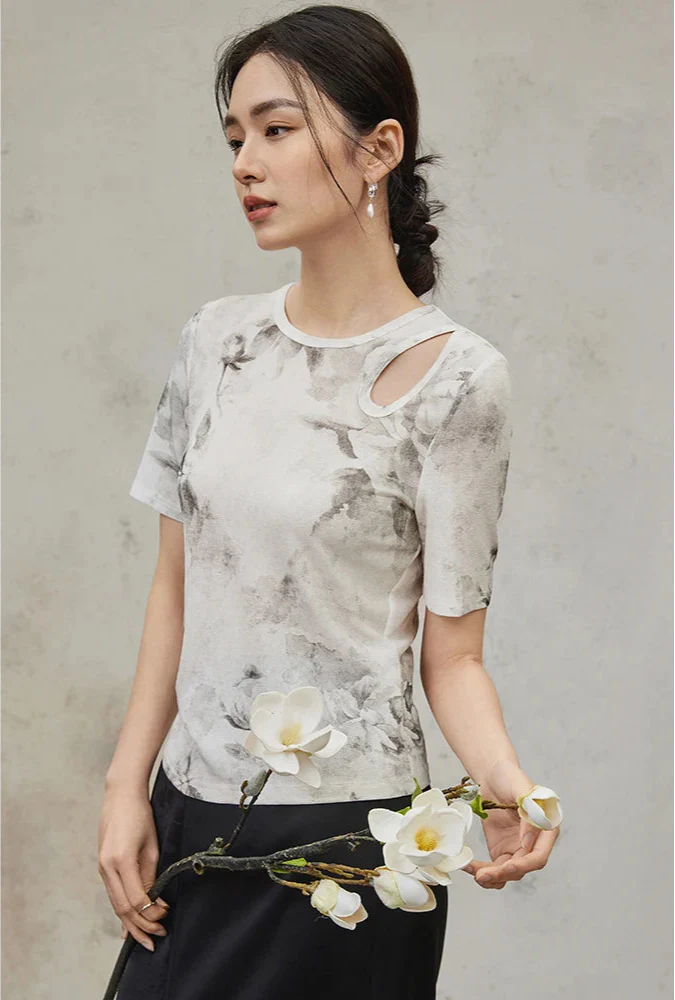 Floral Hollow Out Casual Loose T-Shirt - Luxuryurbanwear