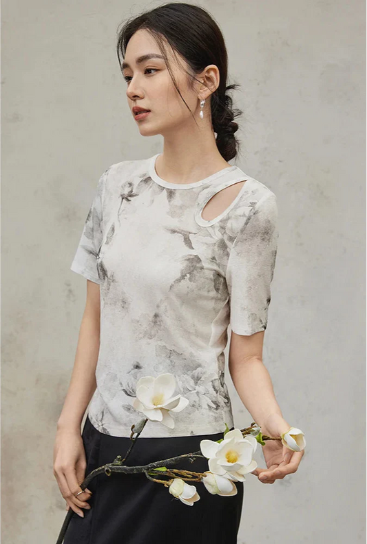 Floral Hollow Out Casual Loose T-Shirt - Luxuryurbanwear
