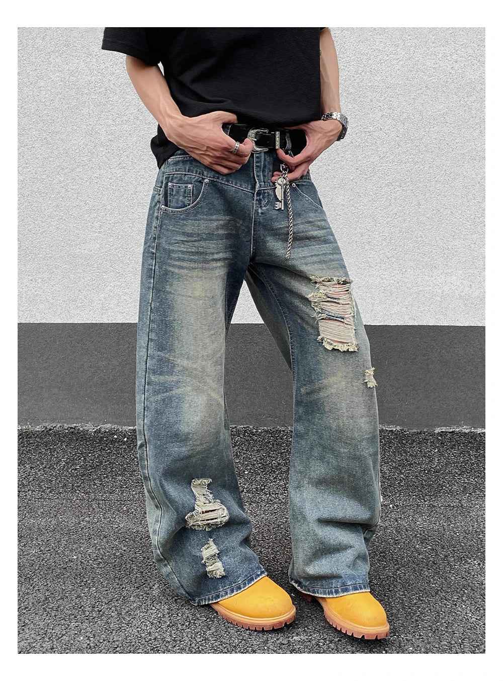Y2K Vintage Distressed Ripped Wide Leg Jeans