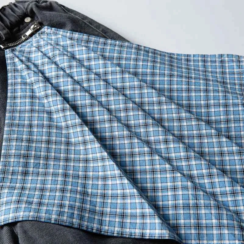 Plaid Decorative With Scarf Loose Wide Leg Jeans