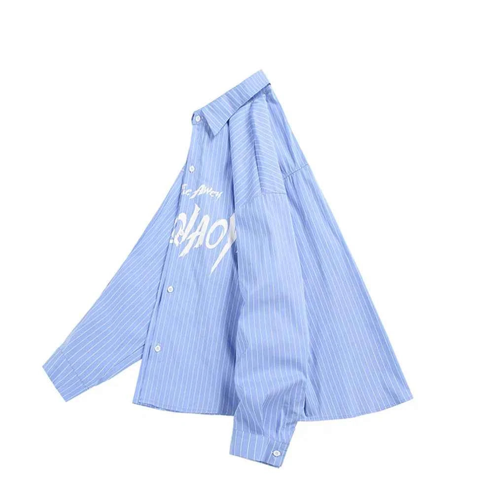Elevated Striped Loose Hip Hop Button-Up Long Sleeve Shirt