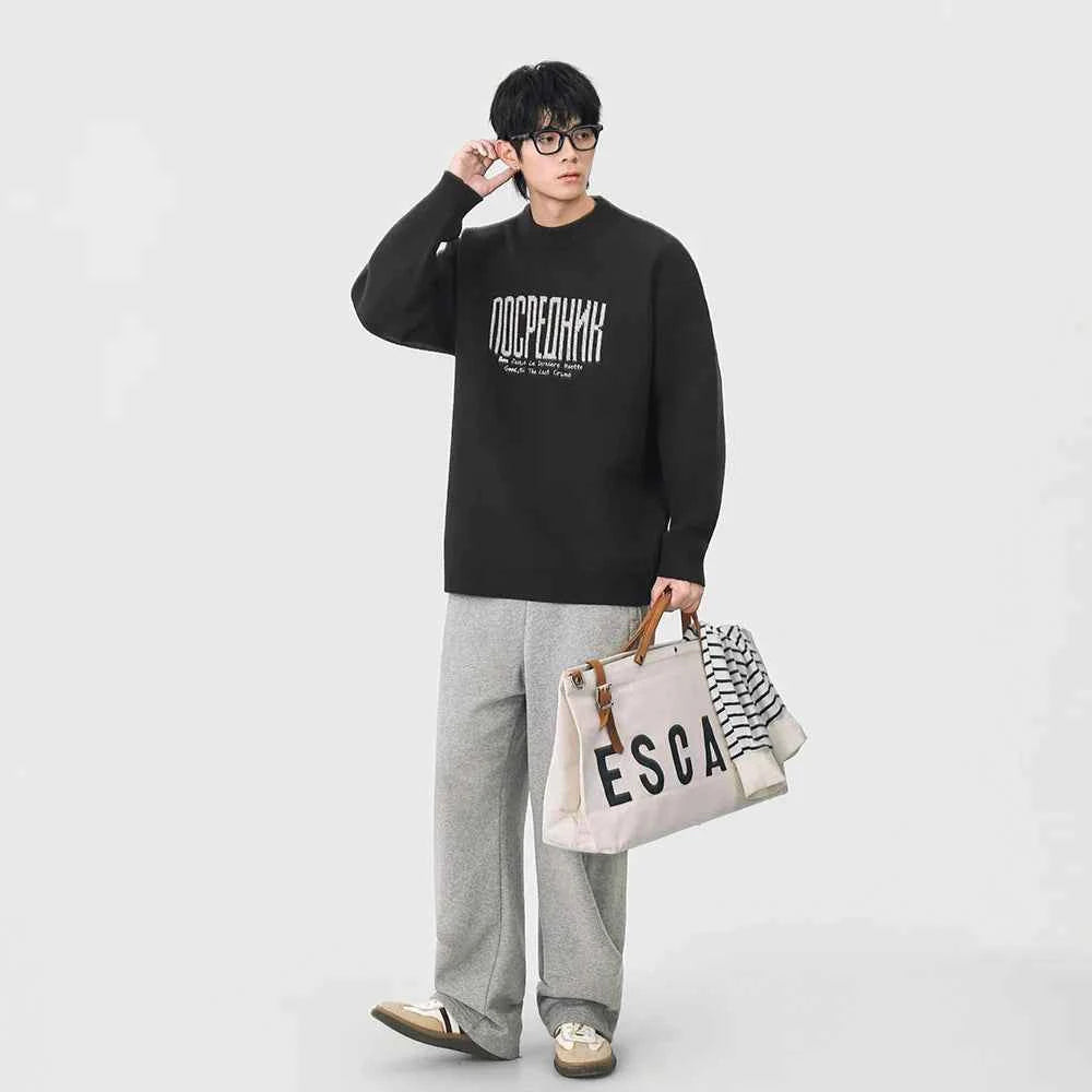 Cozy Winter Letter Print Crew Neck Knitted Sweater