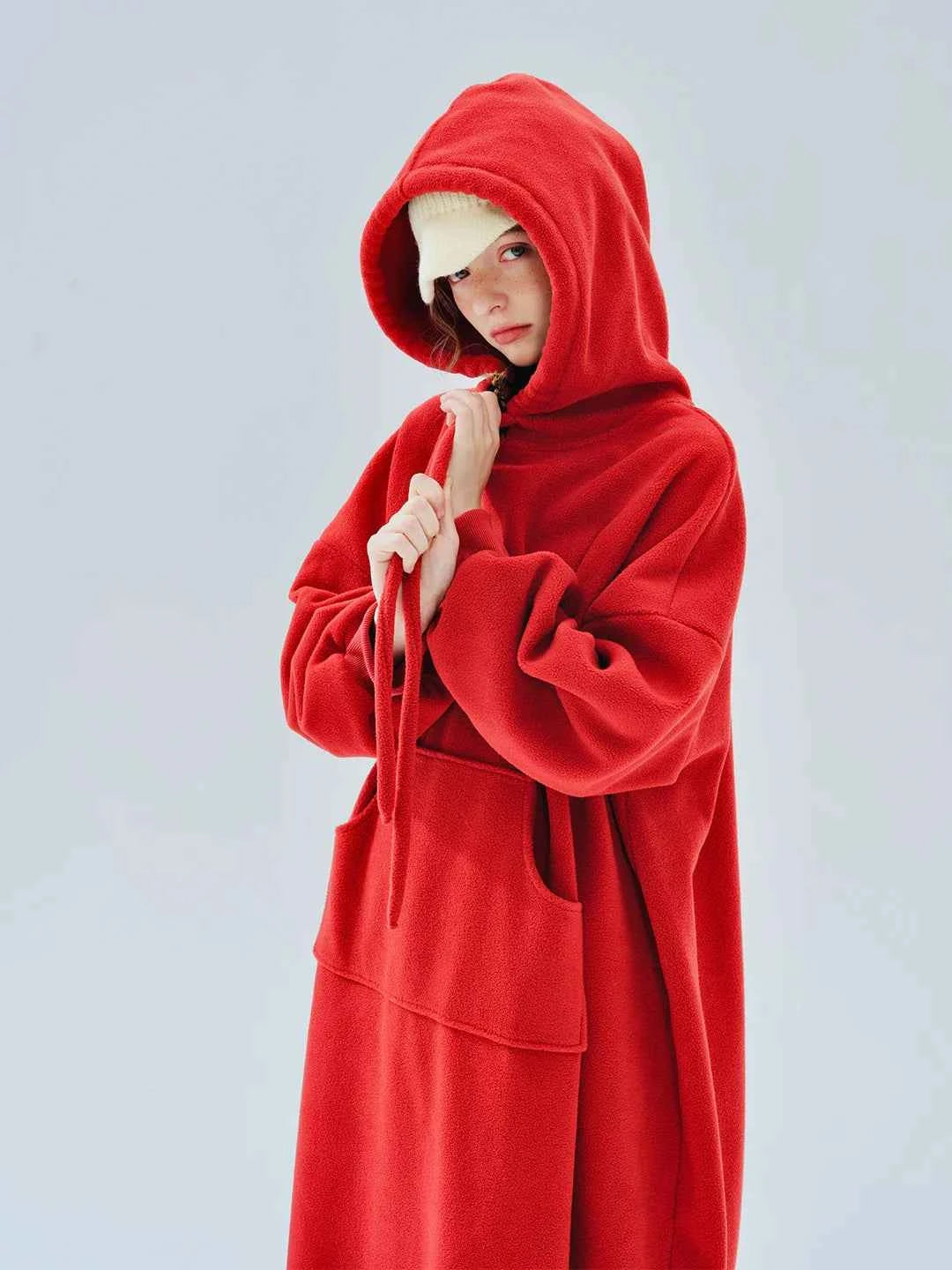 Cozy Red Warmth Long Sleeve Fleece Hoodie