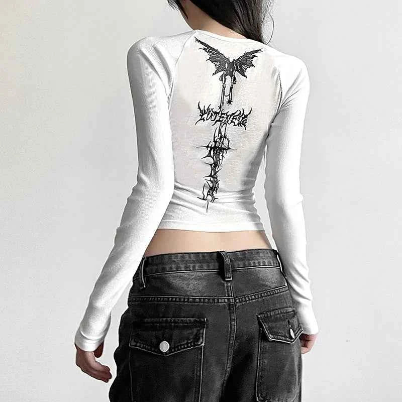Gothic Dark Acubi Print Long-Sleeve T-Shirt