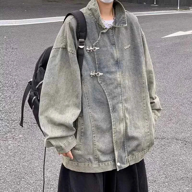 Streetwear Vintage Distressed Zippers Denim Jacket