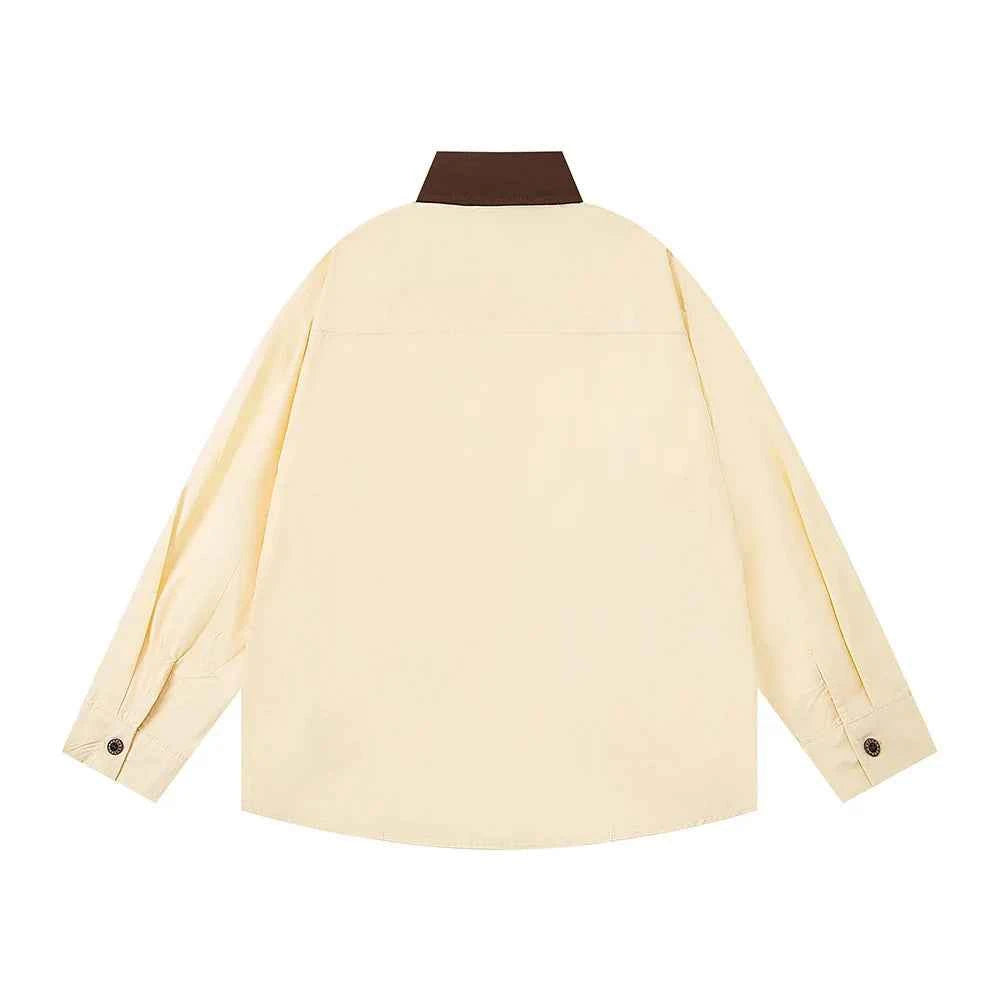 Retro Patchwork Cute Dog Lapel Long Sleeve Shirt