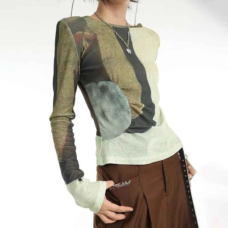 Cyber Y2K Patchwork Grunge Crop T-Shirt