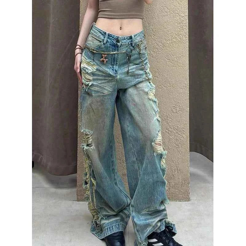 Streetwear Casual Vintage Oversize Ripped Denim Jeans