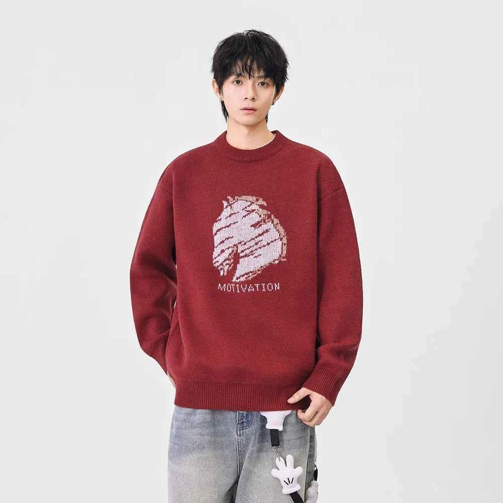 Cozy Winter Horse Pattern Crewneck Sweater
