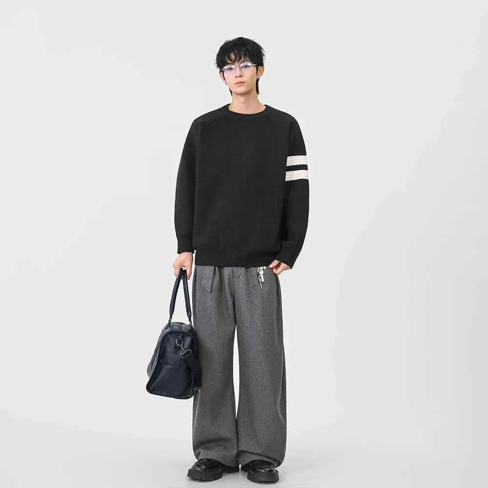 Striped Knit Crewneck Raglan Sleeve Sweater