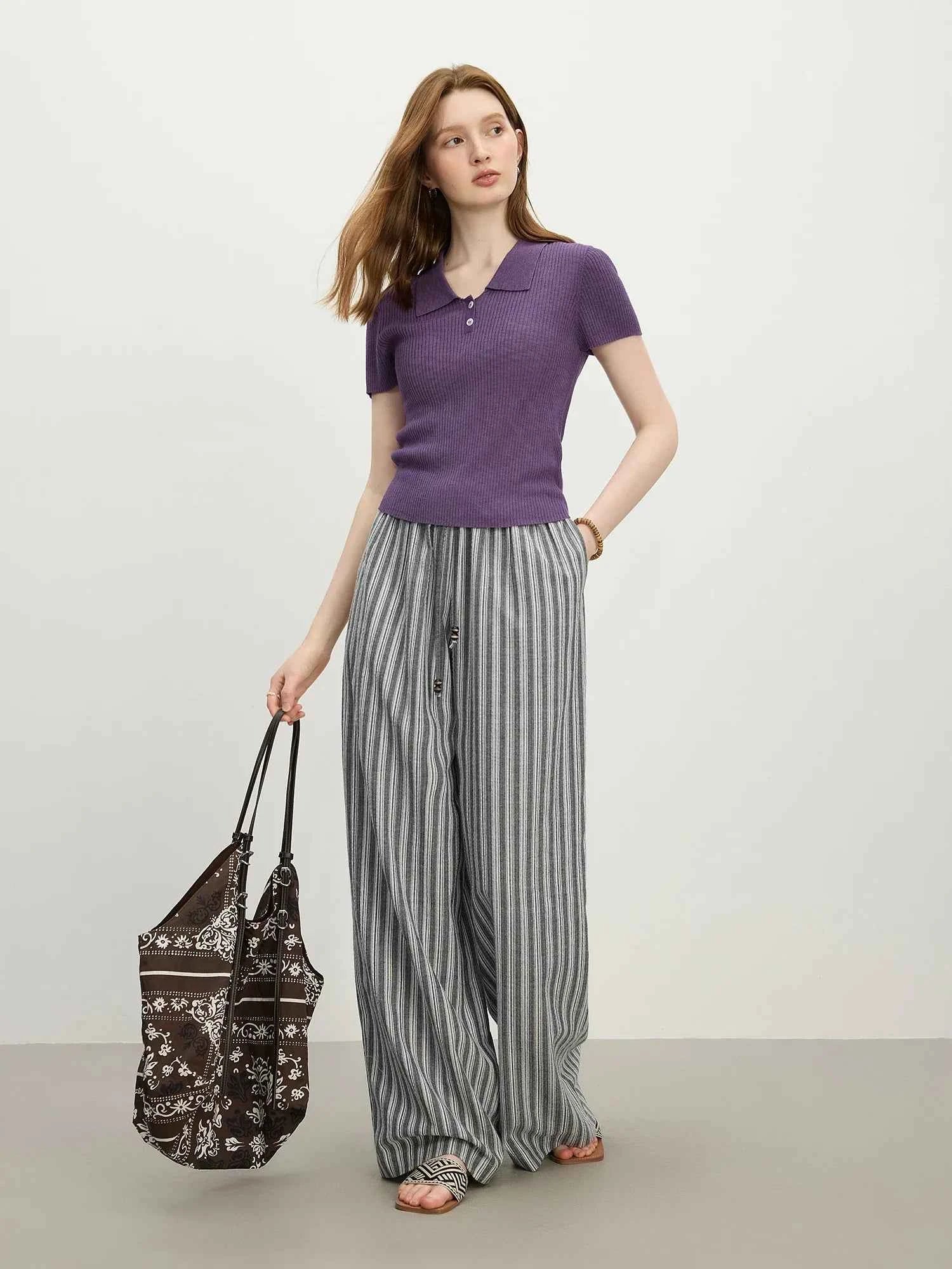 Versatile Loose Drape Striped Pants