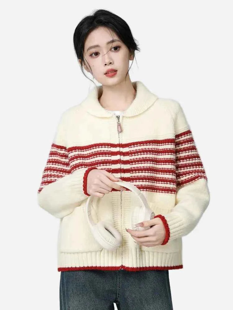 Preppy Style Striped Hip Hop Knitted Cardigan