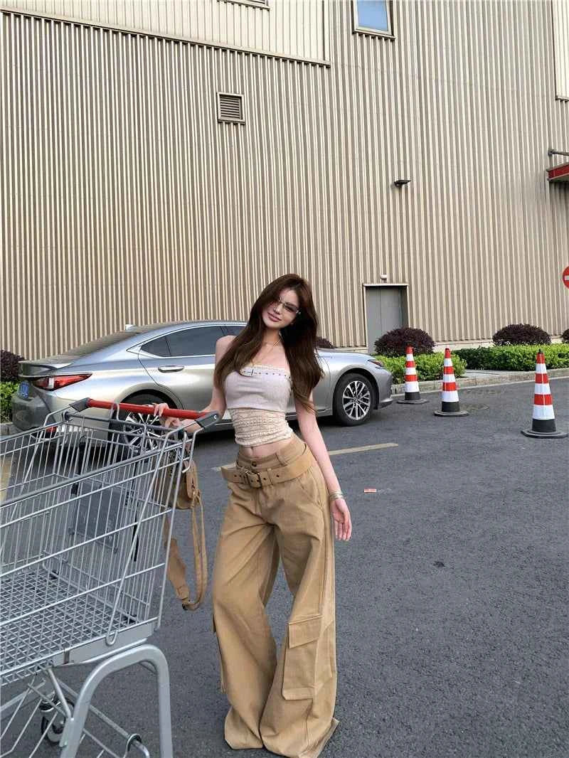 Elevated High Waisted Belted Cargo Pants