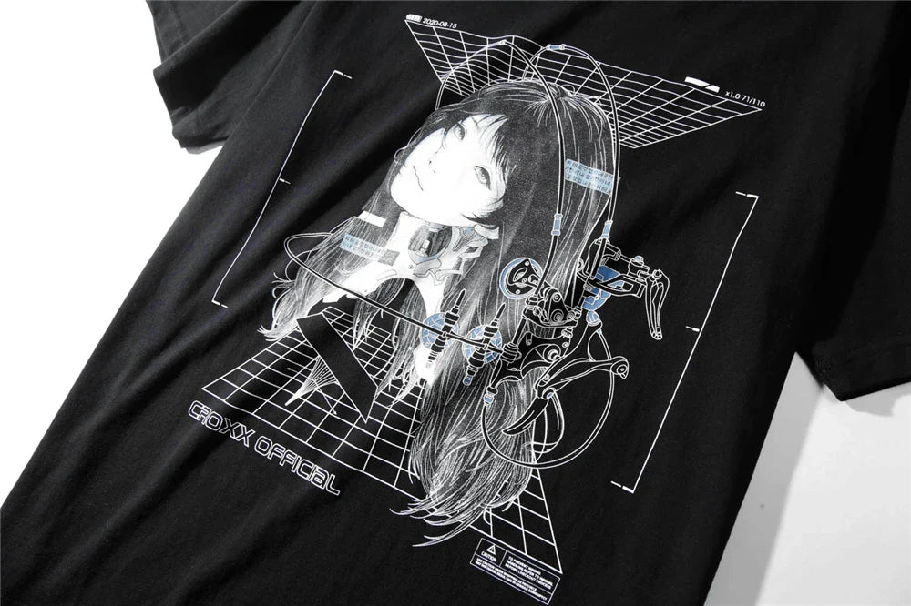 Streetwear Robotic Anime Girl Loose T-Shirt