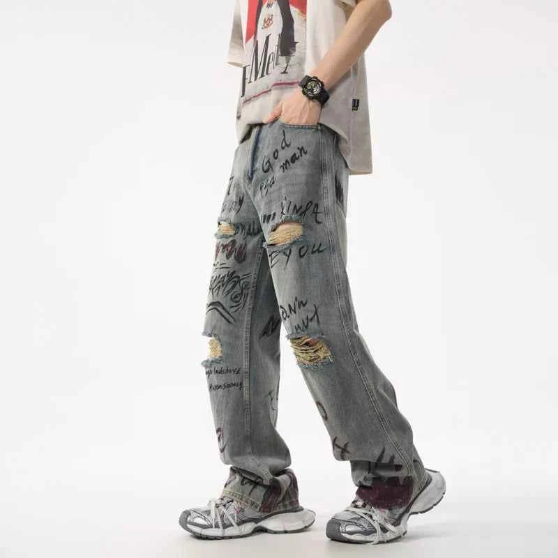 Sporty Edge Graffiti Loose Straight Retro Jeans