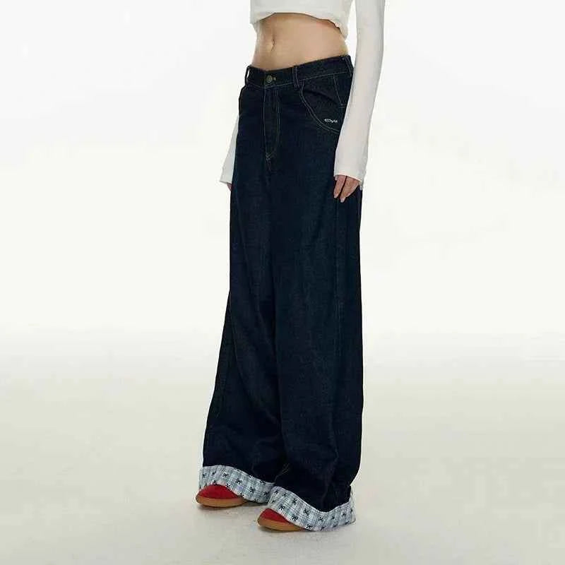 Casual Plaid Patchwork Vintage High Waist Jeans