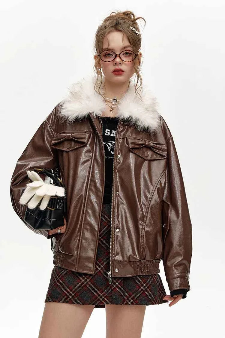 Elevated Comfort Plush Warm Winter Leather Jacket
