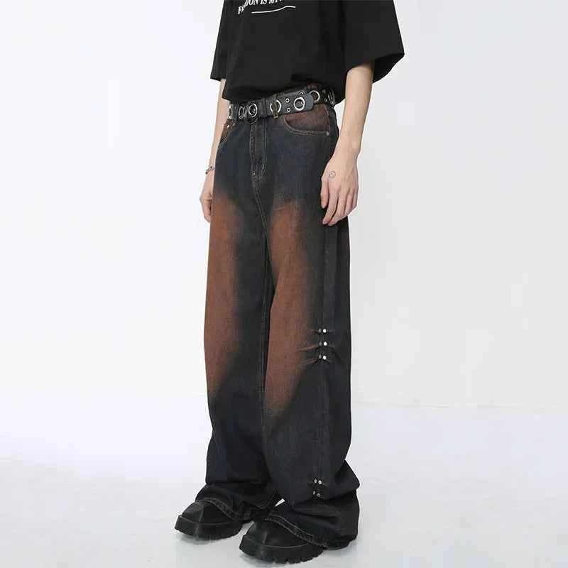 Streetwear Rivet Wide Leg Denim Jeans