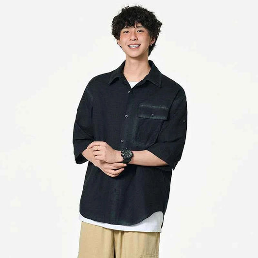 Cloud-Soft Contrast Lapel Casual Shirt