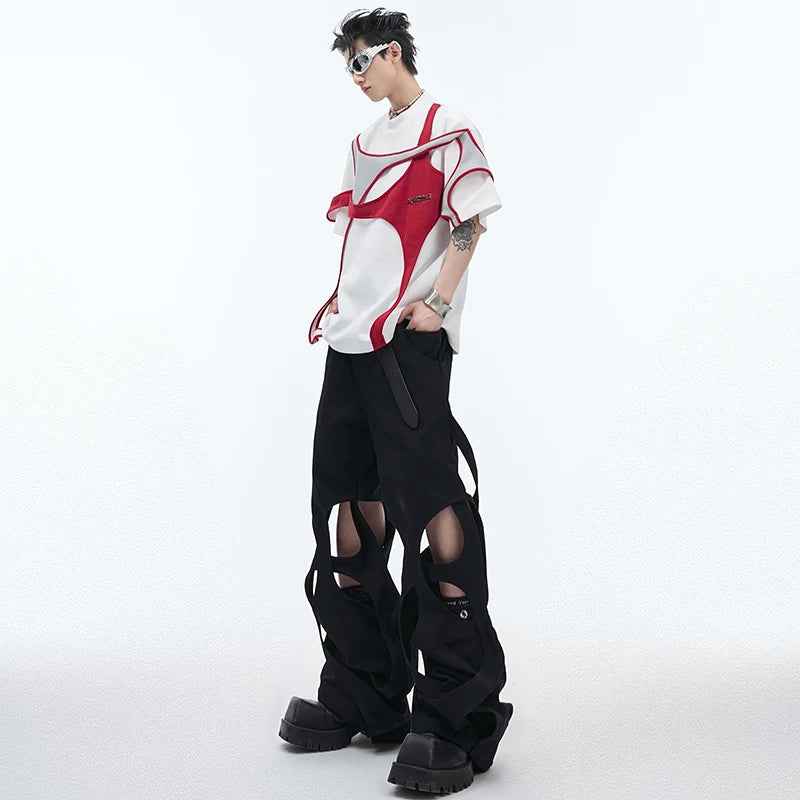 Men Streetwear Color Contrast Splicing Design T-Shirt